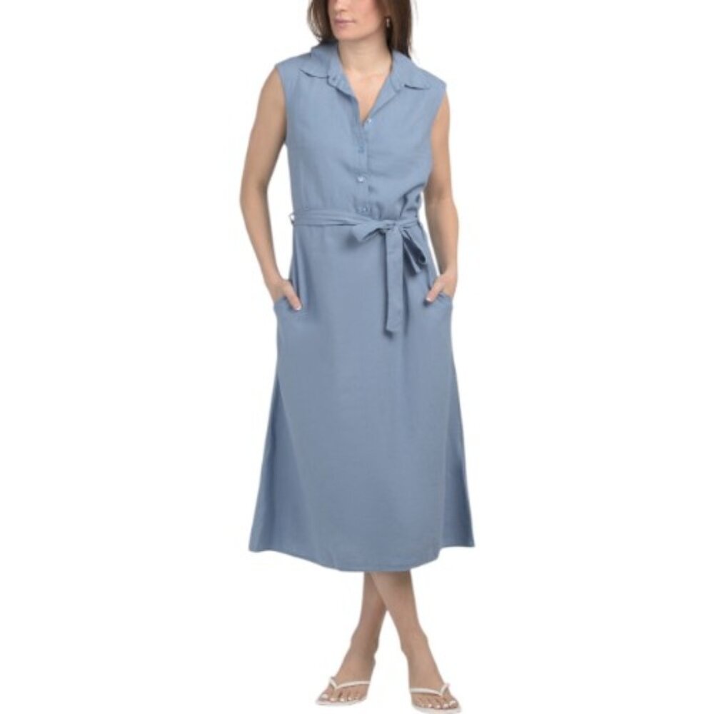 MAGARI Made In Italy Linen Blend Sleeveless Shirt Dress